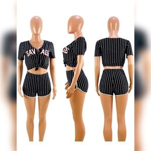 Black and White Striped Two-Piece Set
